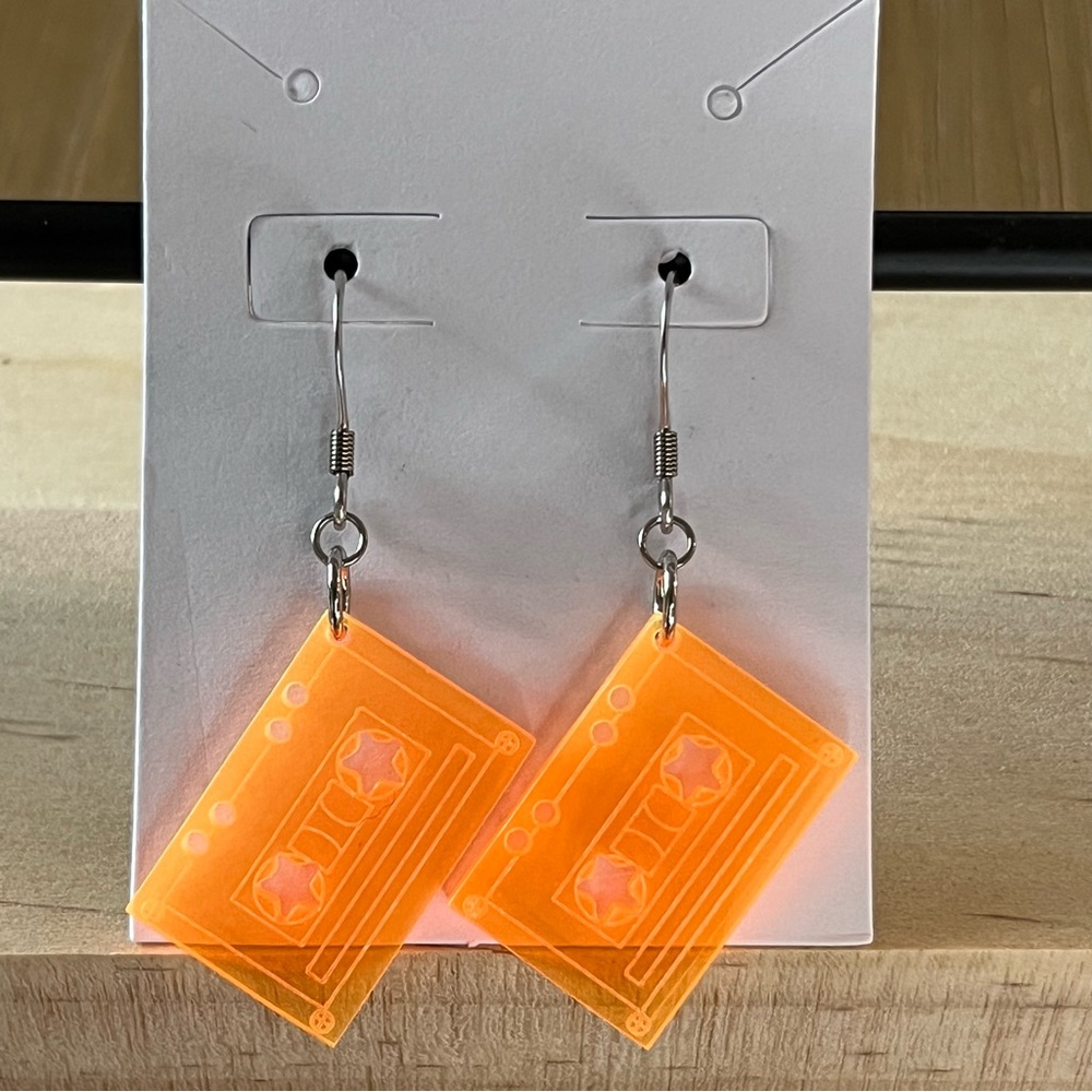 Retro Cassette Tape Charm Earrings - Stainless Steel - Nickel Free